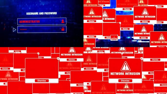 网络入侵警报警告错误屏幕上的弹出通知框。