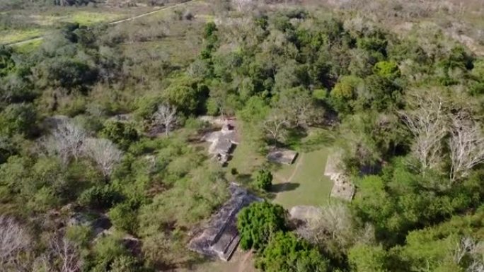 空中无人机拍摄了森林中的墨西哥废墟