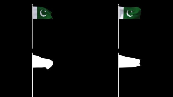 4k动画开发在风巴基斯坦哑光技术。 随风飘扬的卡通巴基斯坦国旗。日本国旗，面料结构在风中，与阿尔法通