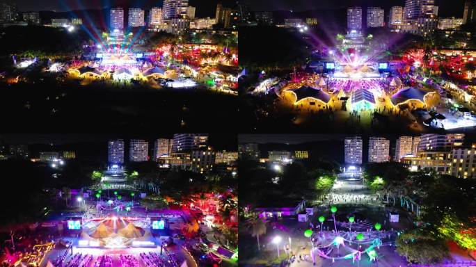 海南国际文创周三亚露营节会场城市夜景航拍