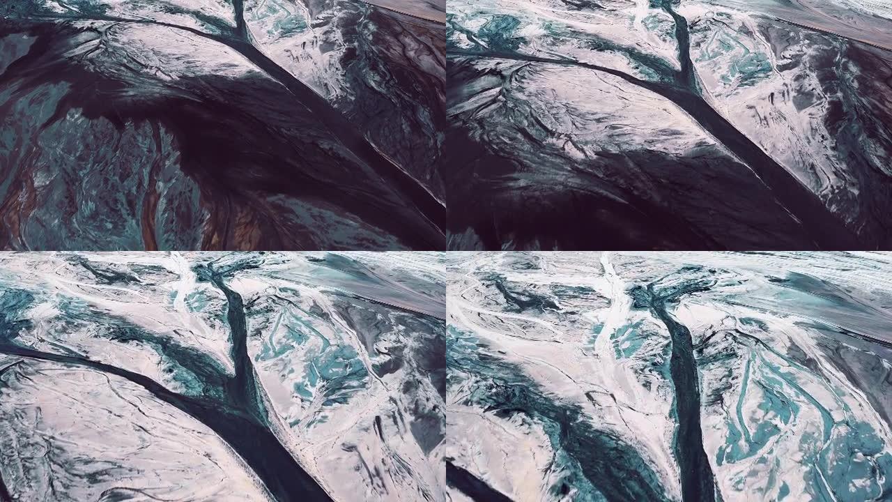 从上方看未来主义的海王星表面。由土壤和岩石制成的复杂图案