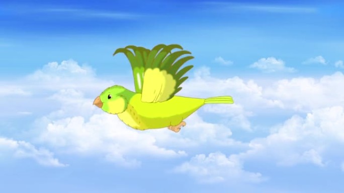 绿色金丝雀在天空中飞翔