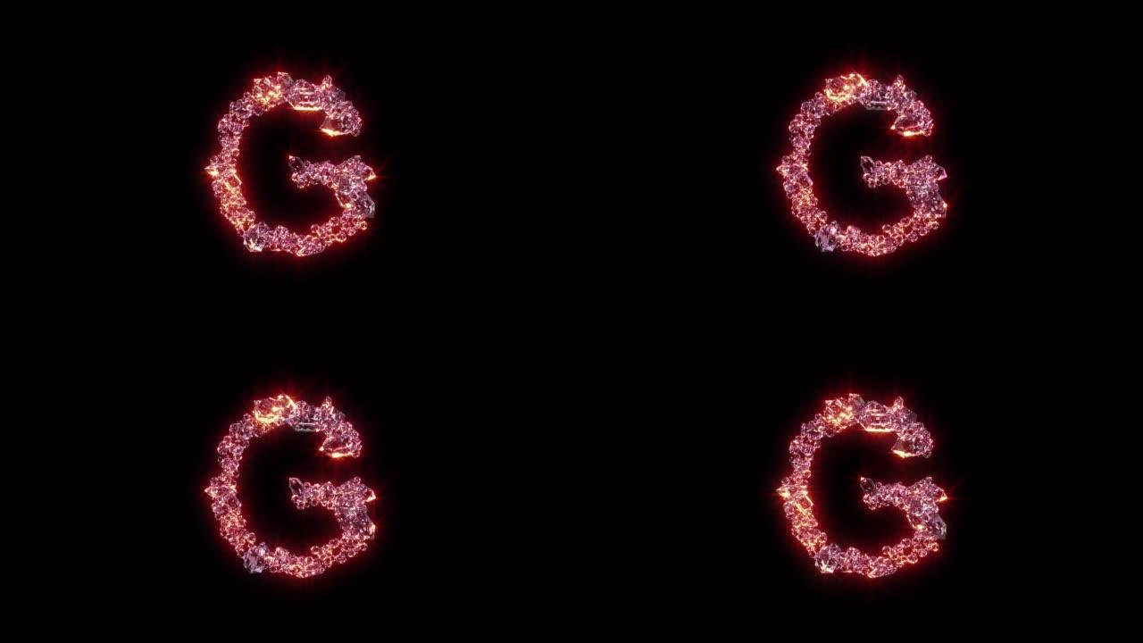 玫瑰发光时尚宝石字体-黑色字母G，孤立循环视频