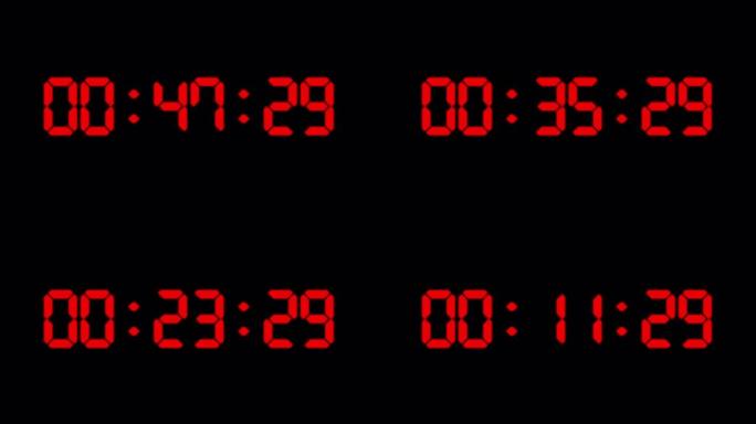 发光二极管红色数字的一分钟倒计时计时器