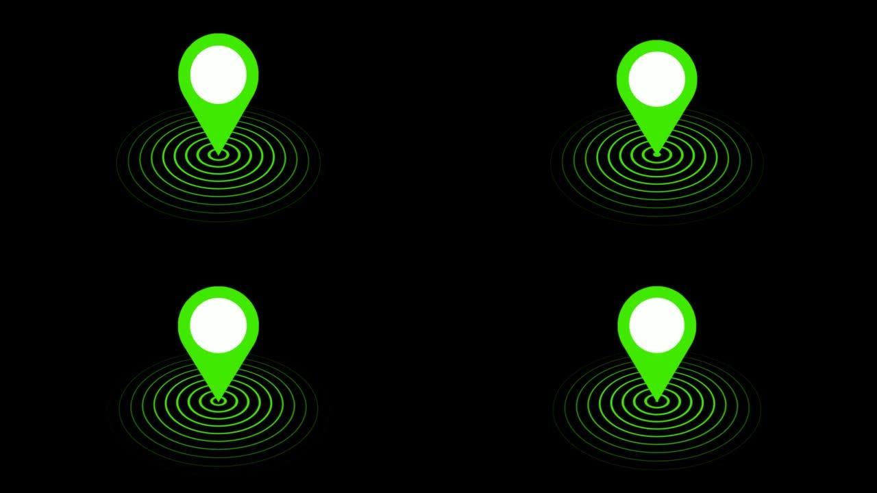 黑色背景上的绿色位置跟踪动画