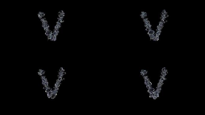 动画字母V-透明宝石字母，孤立循环视频