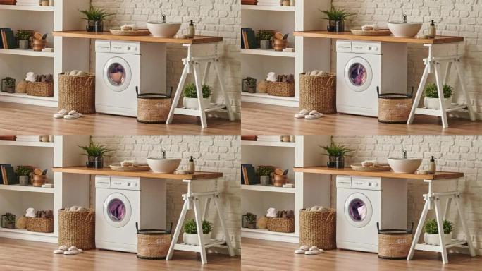 洗衣机中的现代家庭室内洗衣房