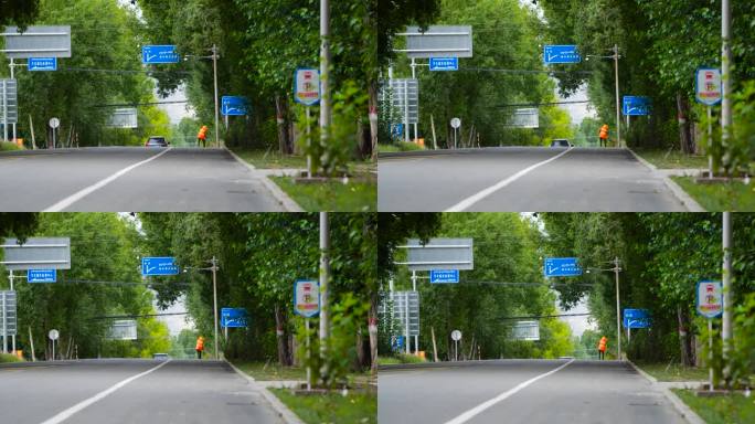 街道 清扫落叶 辛苦 劳动者清扫道路