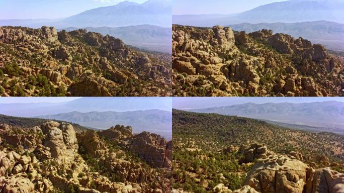 美国加利福尼亚州参差不齐的岩石景观上方的天线