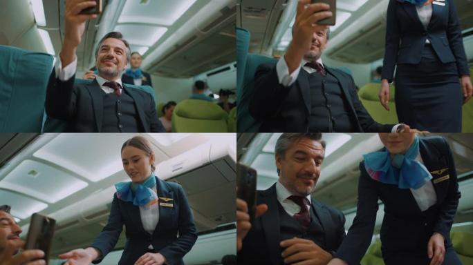 商人在飞行中使用飞机内的电话