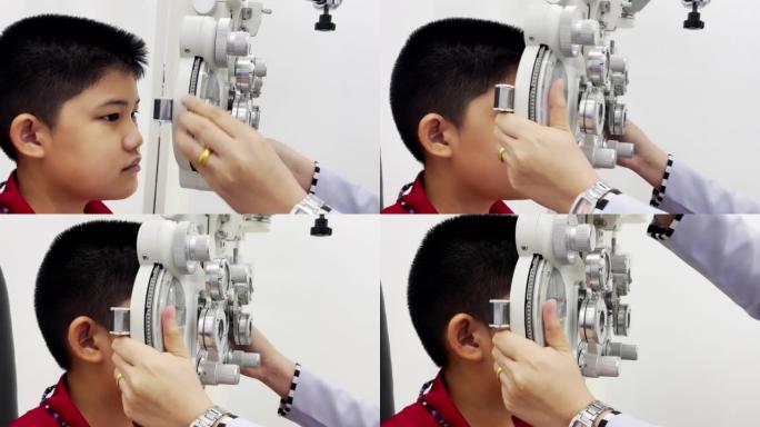 亚洲男孩有视力问题近视症状