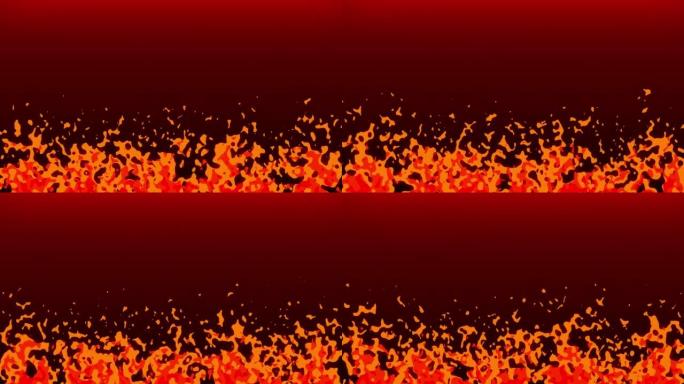 燃烧火焰的图形2d动画，中间带有文本，徽标和标题广告的复制空间的火。