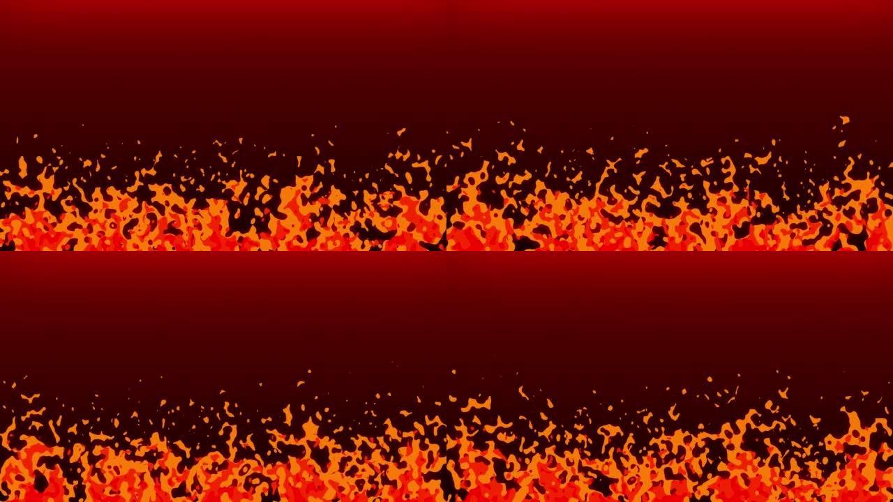 燃烧火焰的图形2d动画，中间带有文本，徽标和标题广告的复制空间的火。