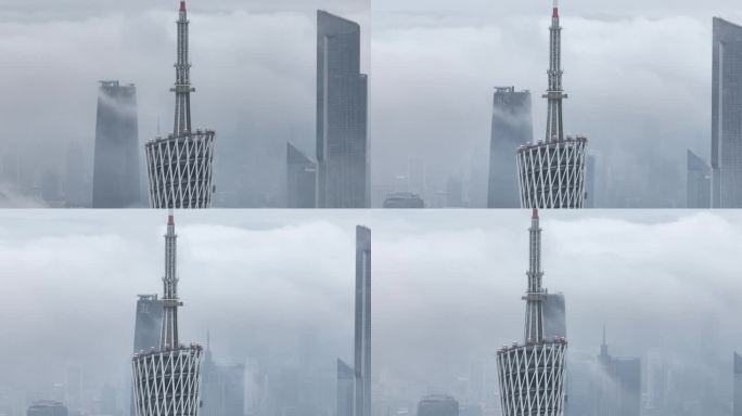 航拍广州塔平流雾