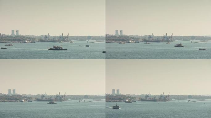 伊斯坦布尔市著名工业湾码头全景4k延时土耳其