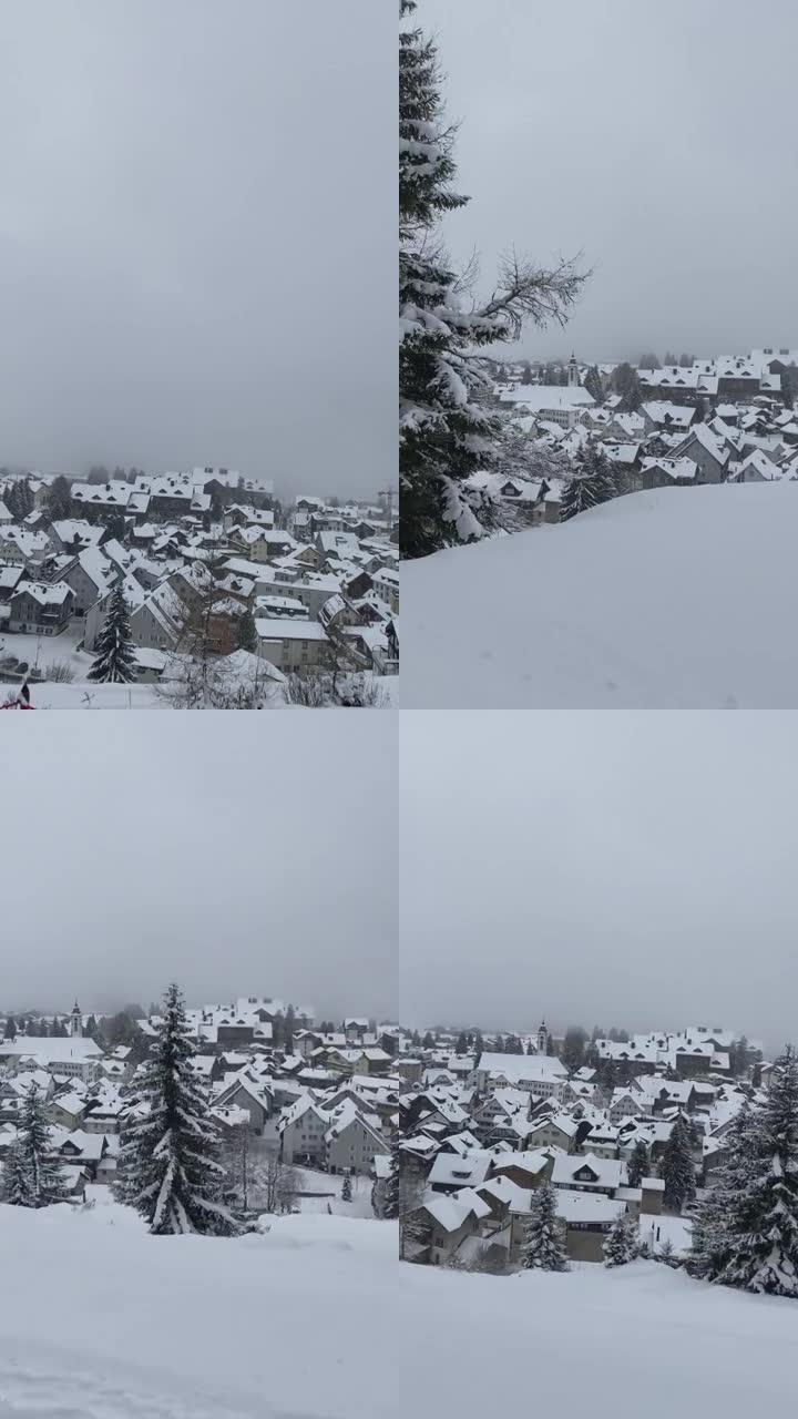 山上积雪覆盖的城镇的景色