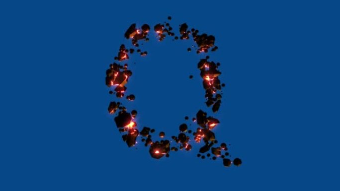 热岩浆岩石-火山字母-蓝屏上的字母Q，孤立-循环视频