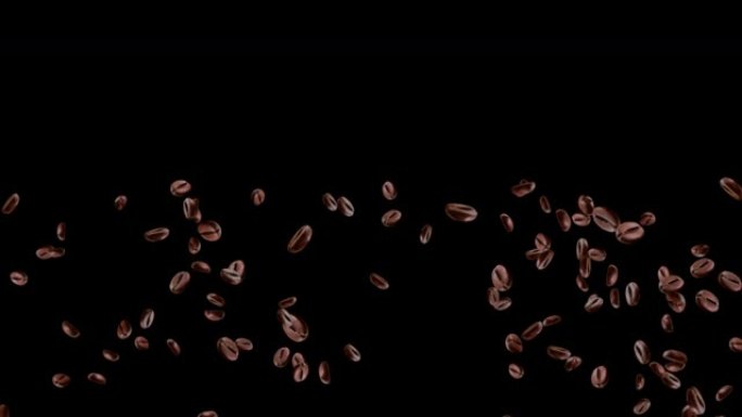 棕色烘焙咖啡豆落在堆绿色屏幕循环动画背景上。