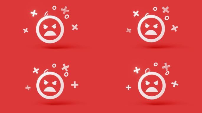 Angry 3d icon on a simple red background 4k seamle