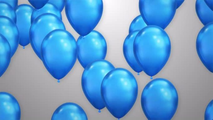 一束蓝色气球升起白色背景动画4k循环阿尔法通道。