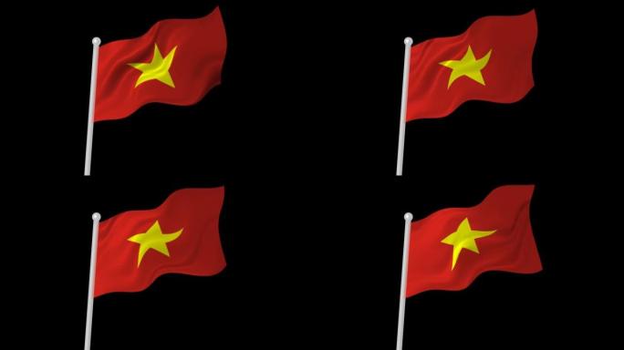 越南国旗飘扬的动画黑色背景