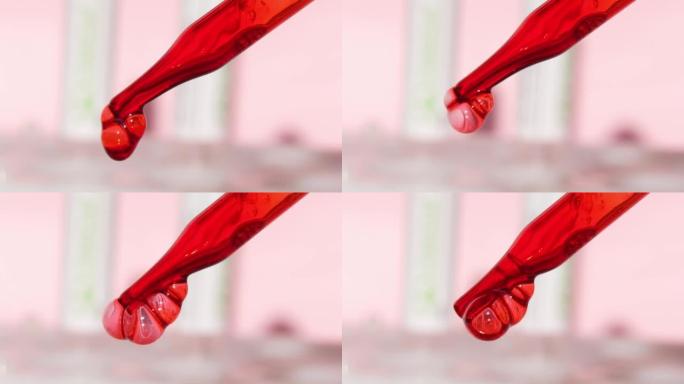 一滴血从移液器上滴下来。注射用血，血浆治疗。使用血液对面部皮肤进行美容。护肤的概念。