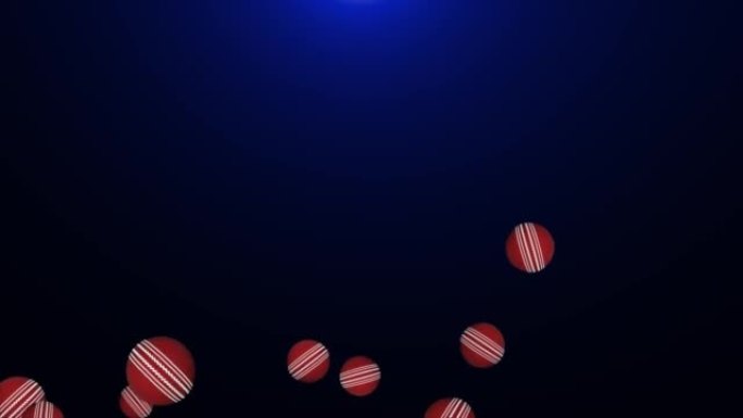 4k循环红色板球在慢动作中旋转，在泛光灯体育场背景上飞过空中。