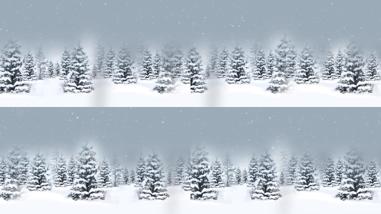 雪背景动画与树动画降雪，雪人，