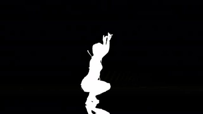 表演舞蹈的女舞者。黑色背景上的白色剪影