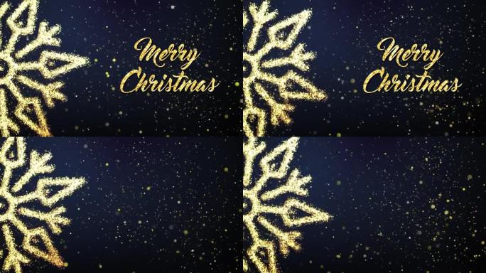 4k金色圣诞快乐循环背景动画，闪闪发光的雪花，星星和粒子。