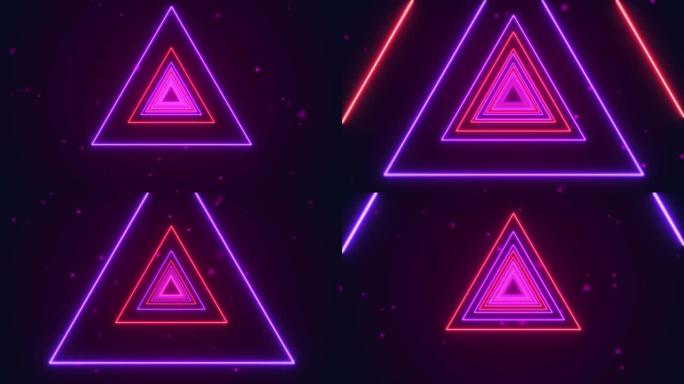 随机三角空间隧道亮粉色霓虹灯循环动画背景。