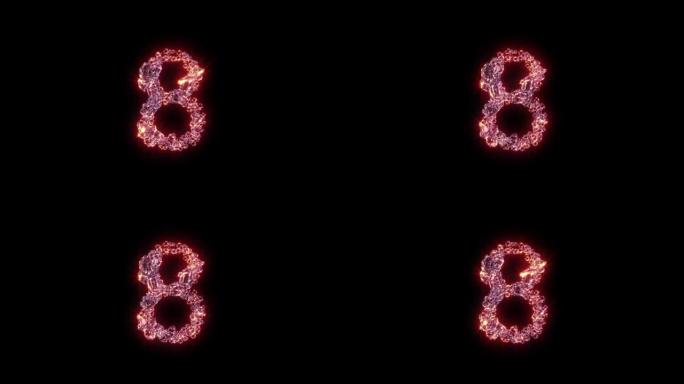 玫瑰照明豪华宝石字母-黑色数字8，孤立循环视频