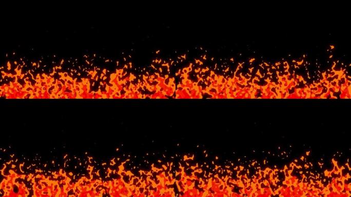 燃烧火焰的图形2d动画，中间带有复制空间的火焰，用于带有alpha通道的文本，徽标和标题广告 (透明