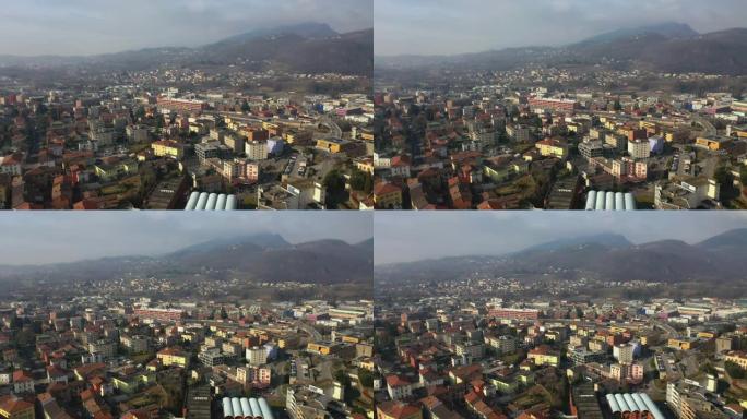 空中无人驾驶飞机拍摄山区大城市