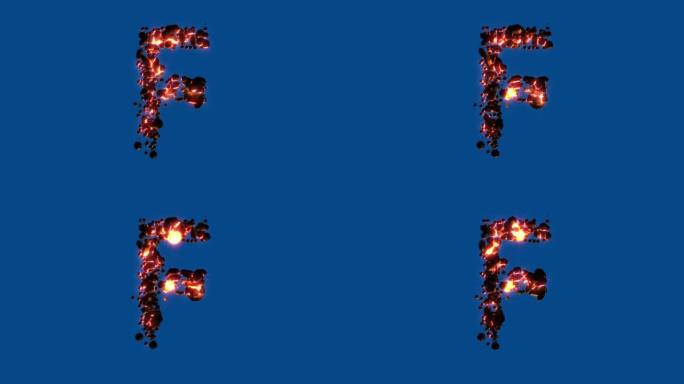 热火岩石-火山字体-蓝屏上的字母F，孤立-循环视频-创意镜头