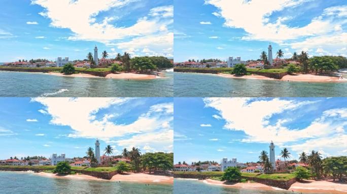斯里兰卡加勒堡和灯塔的空中无人机镜头