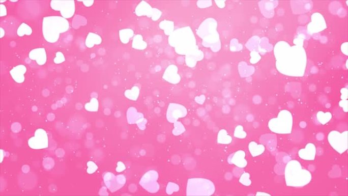 粉色循环4k背景上的白色粉色流动情人节心形泡泡。