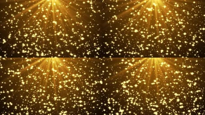 4k金色粒子波克尘光上升，豪华粒子条纹循环背景。