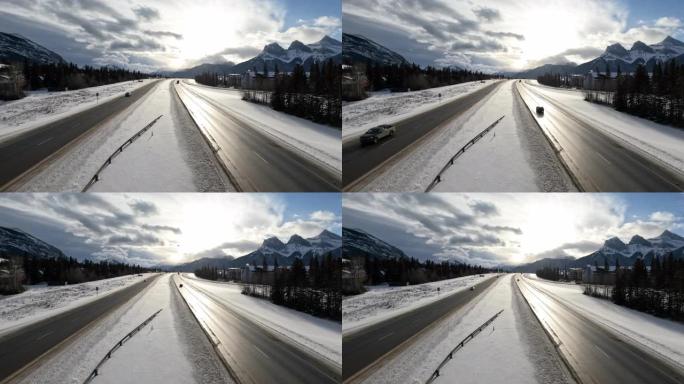 冬季1号公路轻交通的俯视图