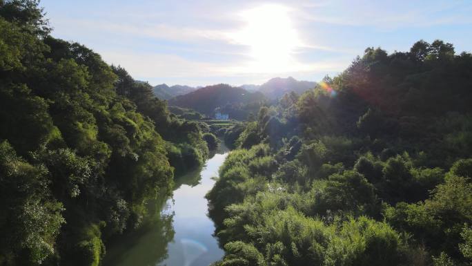 河流山村航拍