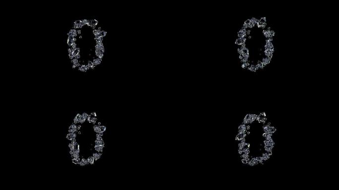 动画数字0-透明钻石宝石字体，孤立循环视频