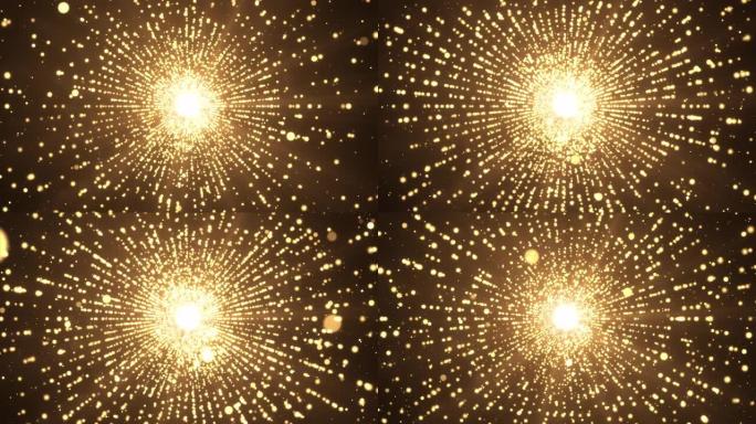 4k爆炸金灯闪烁发光在中心循环运动背景中爆炸发光。