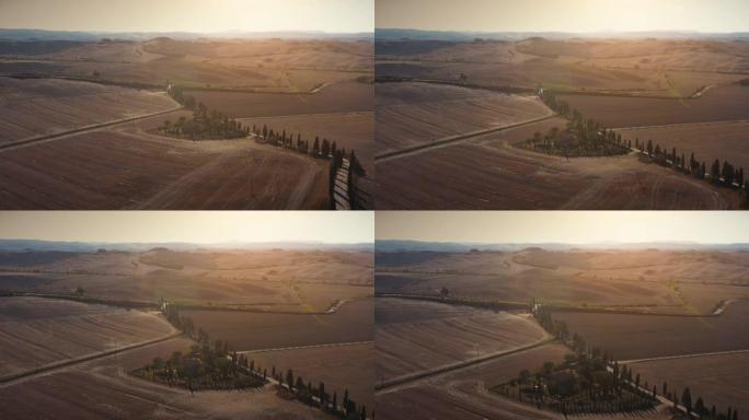 托斯卡纳的风景: 无人机上的标志性蒙塔尔奇诺乡村