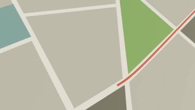 带有动画红线的城市地图从城市中的一个点移动到另一个点。新区。