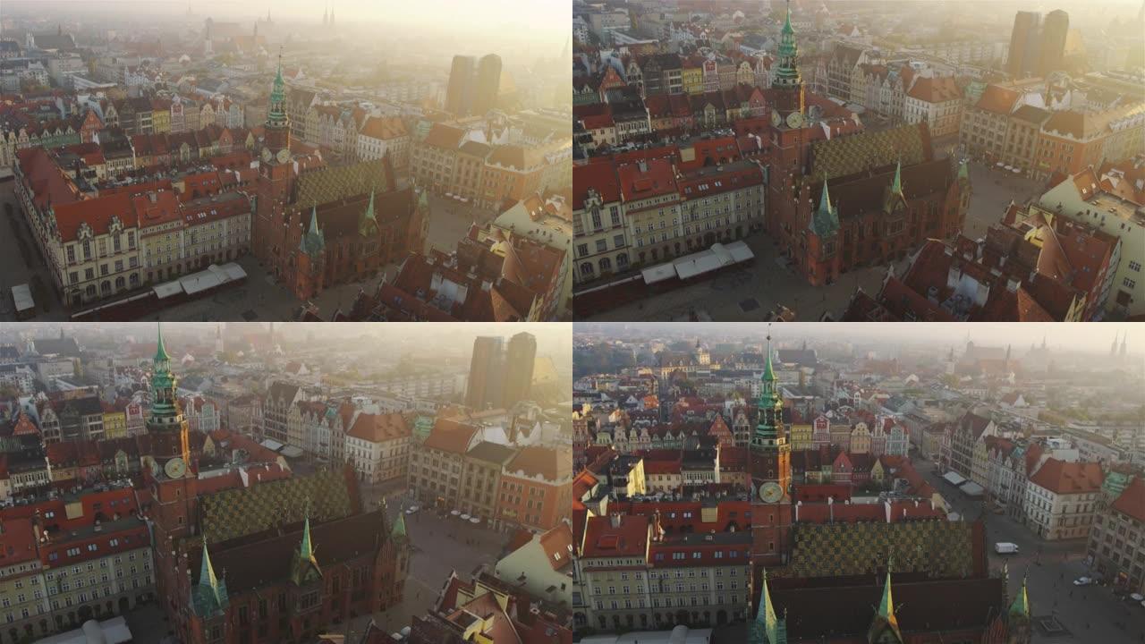 波兰弗罗茨瓦夫的鸟瞰图。带主广场的老城区