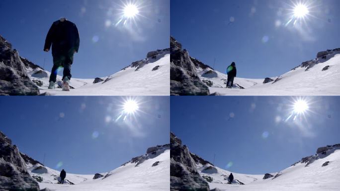 【4K】男子攀登大雪山背影