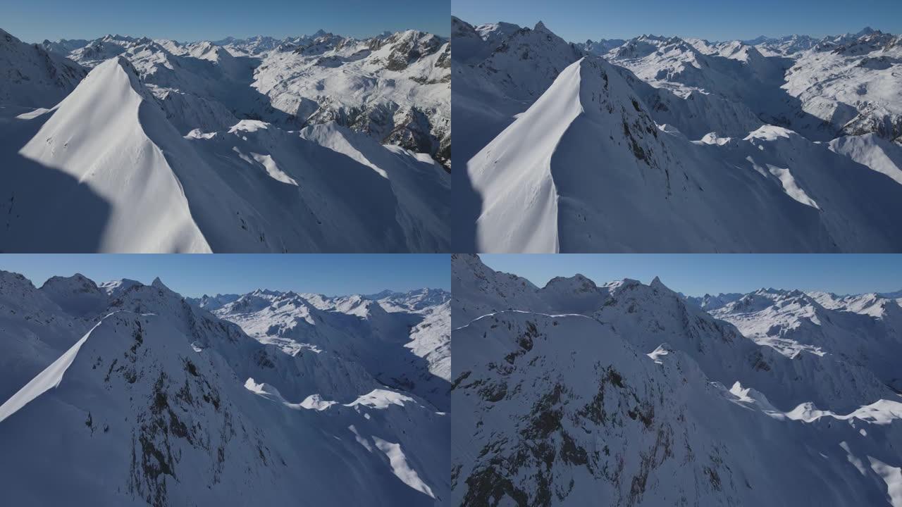 空中无人机拍摄了阿尔卑斯山的雪山景观