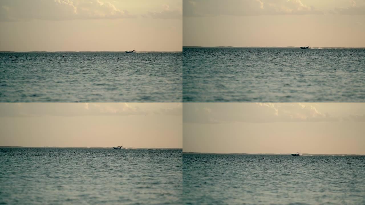一艘船在水面上喷射的细节照片