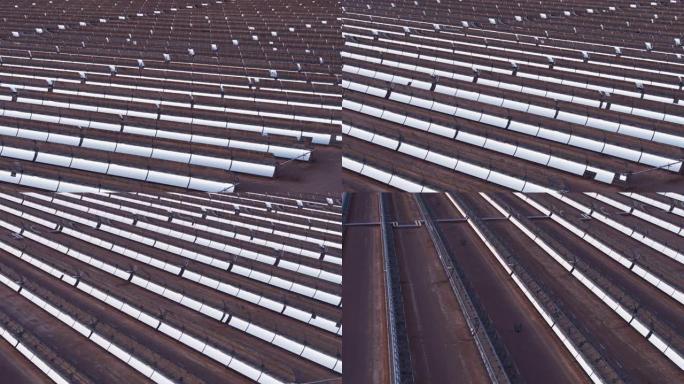 抛物线槽式太阳能工厂的镜子反思-无人机拍摄