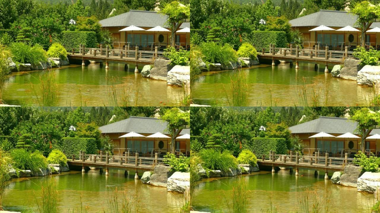 景观 -- 池塘边花园里的茶馆